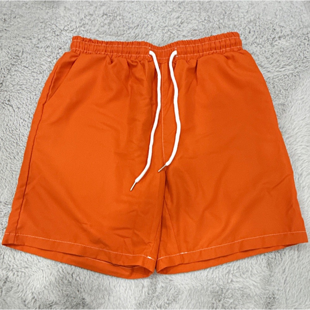 MANFINITY Men's Orange Solid Swim Shorts Size M Drawstring Elastic Waist